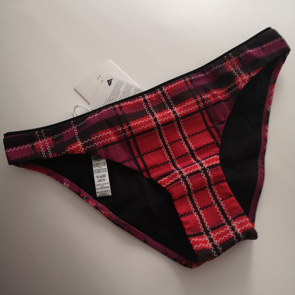 La Perla Bikini Bottom Red Plaid Tartan Size S